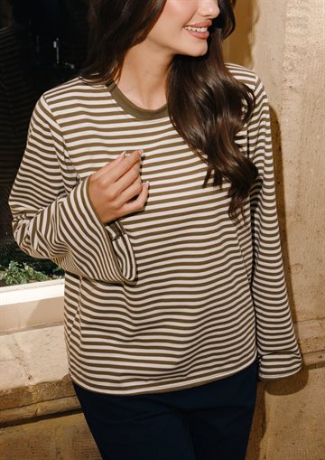 Liberté - Nalia Ls Boxy Tshirt - Army Creme Stripe